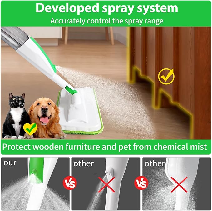 Mops for Floor Cleaning Wet Spray Mop with 14 oz Refillable Bottle and 3 Washable Microfiber Pads Home or Commercial Use Dry Wet Flat Mop for Hardwood Laminate Wood Ceramic