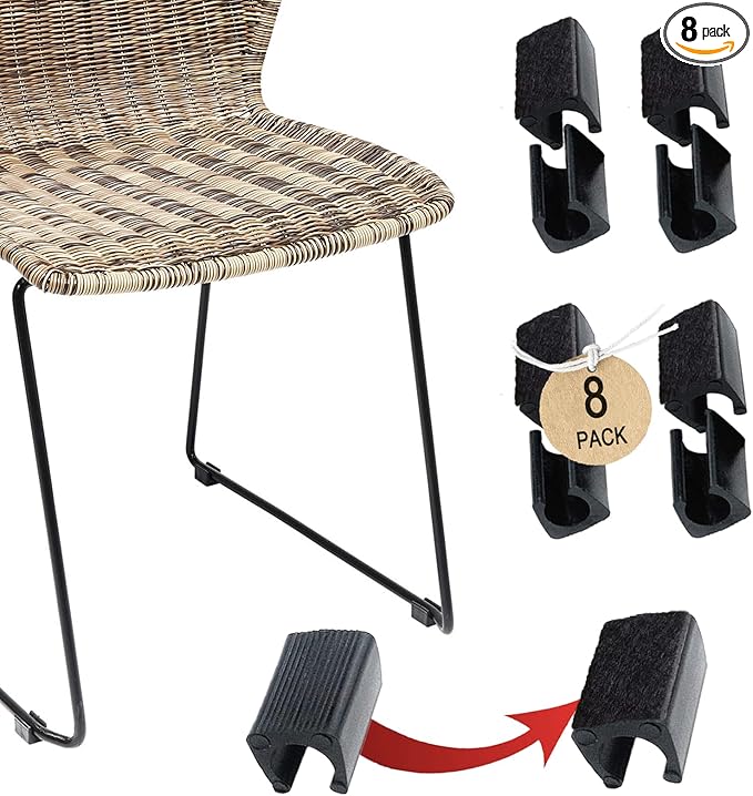 Rectangle U Shaped Chair Leg Tips Caps with Felt Pads,Furniture Feet Protector Slide Smoothly Glides No Scratches No Noise Protect Hardwood Floor,Fit 14mm(9/16inch) Diameter Tubular Leg (Black 8PCS)