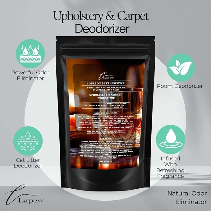 Bourbon & Butterscotch Carpet Freshener Powder 16 oz | Powerful Odor Eliminator for Home | Upholstery Deodorizer | Carpet Deodorizer | Pet Urine | Cat Litter Box
