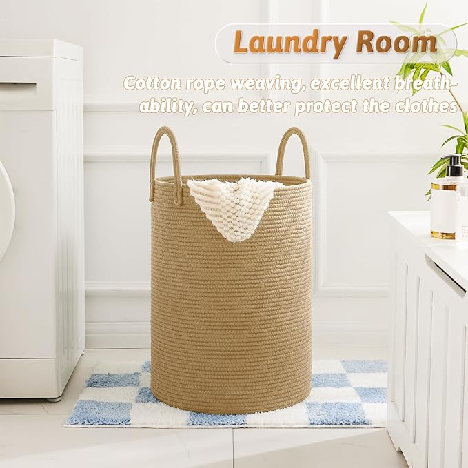Laundry Basket,Woven Cotton Rope Laundry Hamper,40L for Decorative Storage of Dirty Clothes,Toys and Blankets in Bathroom,Baby Room and Living Room