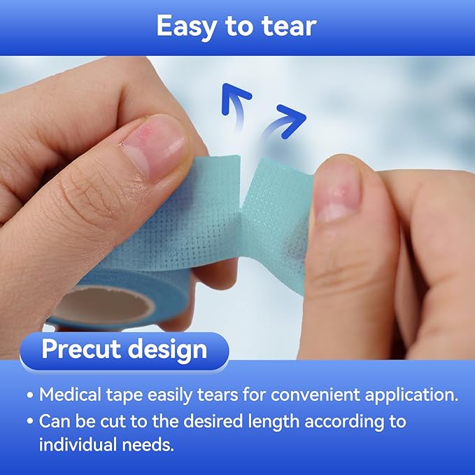 2 Rolls Silicone Medical Tape for Wound Care - Surgical Tape for Secures Dressings and Gauze, Blue Waterproof Medical Tape for Sensitive Skin （1" x 5.5 Yard）