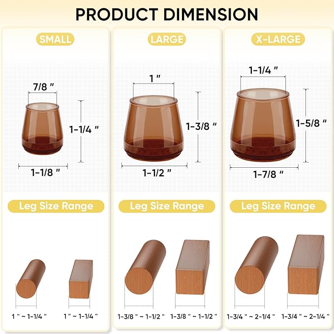 BALEINE 32 Pack Silicone Chair Leg Floor Protectors, Stool Leg Protectors Cap, Non-Slip Chair Leg Caps for Hardwood Floors (Brown, X-Large, 32 Pack)