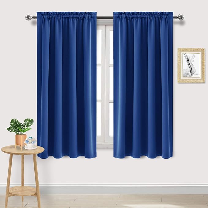 DWCN Blackout Curtains Room Darkening Thermal Insulated Bedroom Curtains Window Curtain Panels, 52 x 63 inches Long, Set of 2 Classic Blue Rod Pocket Drapes