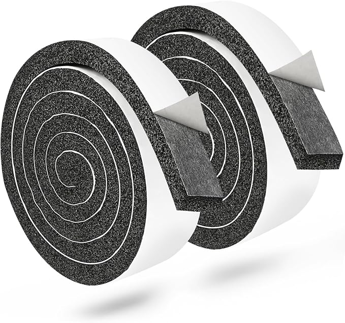 2 Rolls 1/2 Inch W 1/4 T Weather Stripping Air Conditioner Open Cell Foam Seal Tape, Window Insulation High Resilience Seal Strip for Doors Window,Total 32FT