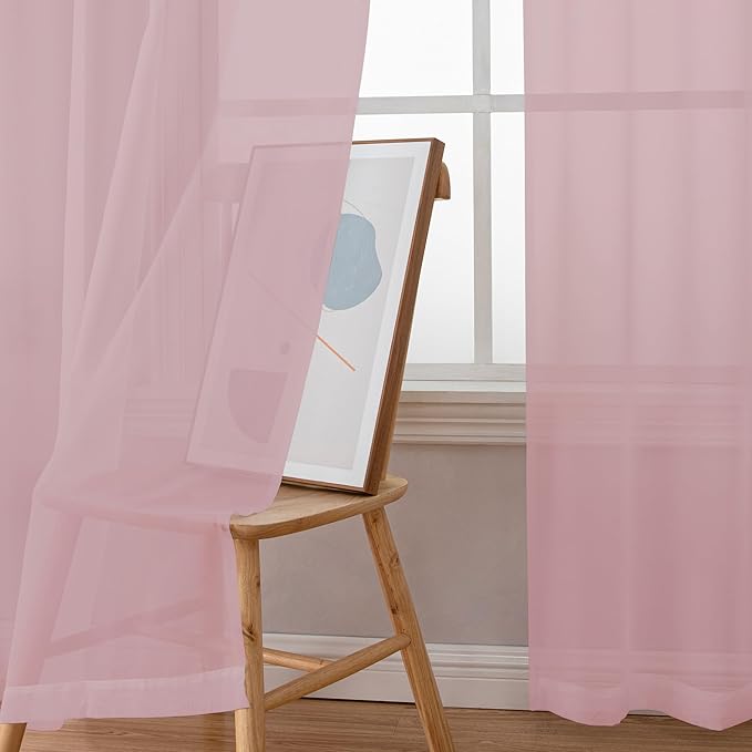 Chyhomenyc Sheer Curtains 63 Inch Length 2 Panels, Light Filtering Rod Pocket Window Sheer Curtain Drapes for Bedroom Living Room, 42Wx63L, 2 Panels, Blush Pink