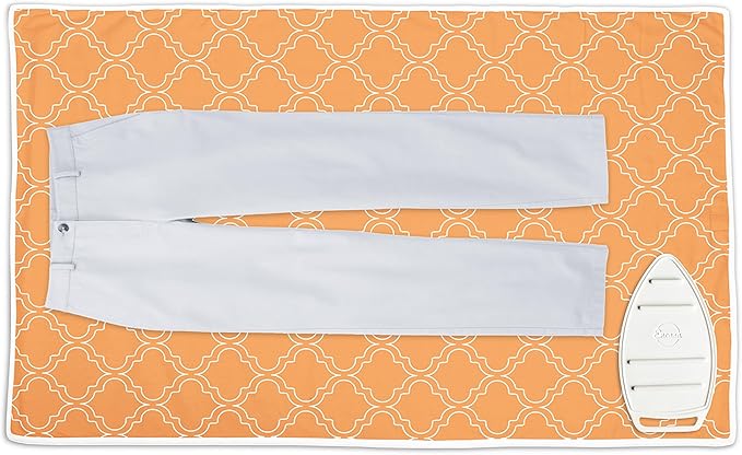 Encasa XO Ironing Mat/Pad (Large 48"x28") with 3mm Padding & Silicone Iron Rest for Steam Pressing on Tabletop or Bed - Heat Resistant, Portable, Quilting & Travel Blanket - Peach Tiles
