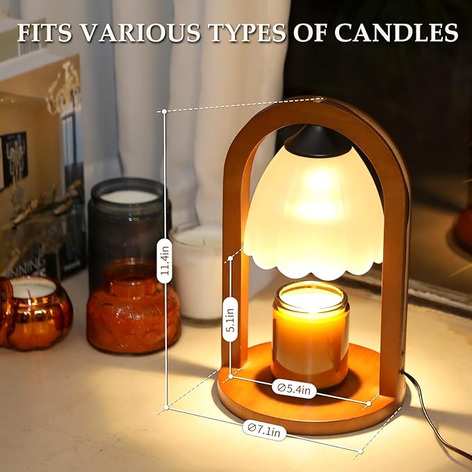 Candle Warmer Lamp with Timer and Dimmer，Electric Candle Lamp Warmer for Jar Candles，Birthday Gifts for mom and Women, Bedroom Home Decor，Melt Warmer for Scented Wax with 3 Bulbs( Retro Wooden Base)