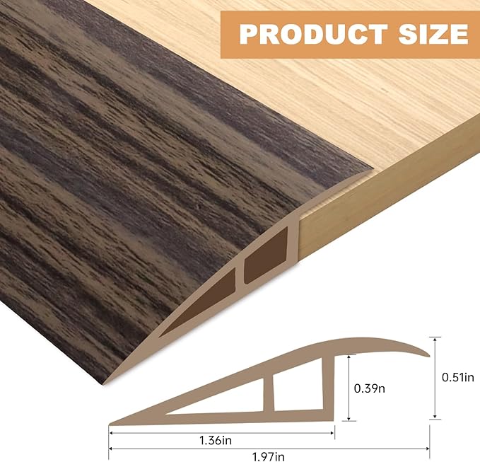 Vinyl Door Threshold Flooring Transition Strip Self Adhesive Carpet Edging Strip for Laminate Doorway Edge Threshold from 1/5" to 2/5" (Grayish Brown Wood Grain, 3.3 Ft)