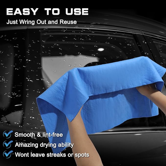 JOYFUL&HOPEFUL Car Shammy Cloth for Cleaning 4pk,26"x17",Absorber Synthetic Drying Chamois for Car,Reusable,Ultra Soft,Spot-Free,Scratch-Free,Lint-Free Chamois Towel