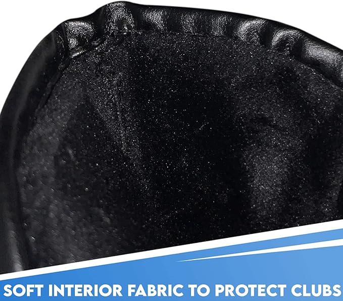 Premium Magnetic Leather Iron and Wedge Golf Club Head Covers | Set of 10 | Fits Most Clubs | Embroidered Club Label on Both Sides of Club Head Cover