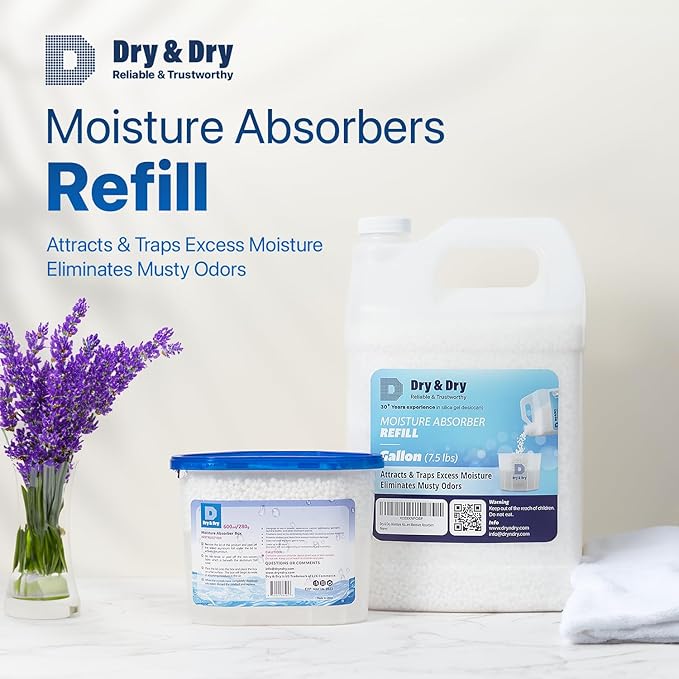 Dry & Dry Moisture Absorbers Refill Beads (15 LBS) - Dehumidifiers for Home Dehumidifier for Basement Dehumidifiers for Bedroom Small Dehumidifiers, Moisture Absorber Refill, Fragrance Free