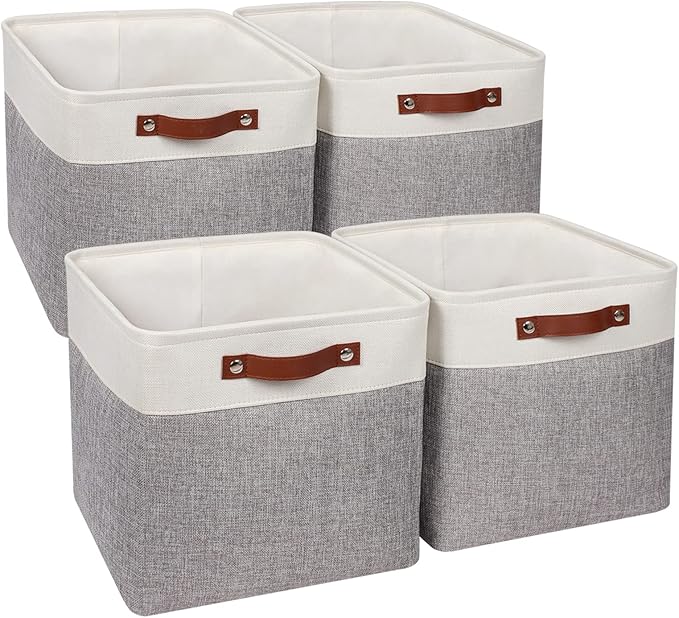 Univivi Storage Bins with Hard Bottom,13 x 13 x13 Cube Storage Baskets with Handles,Gray Foldable Fabric Storage Bins Organizer Baskets for Closet