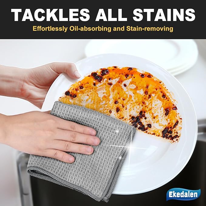 Microfiber Cleaning Cloth Waffle Weave for Dusting Absorbent Towel Quick Drying Dust Rags Household Kitchen, Lint Free Streak Free, 6 Pack,12 x 12 Inches, Grey