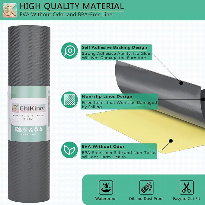 Self-Adhesive Shelf Liner Kitchen Liner, Waterproof Backed Paper Easy Peel and Stick Contact Liner Without Residue for Decor Your Desk Surface, Kitchen Countertops (Silver, 11.8 x 59 inches)