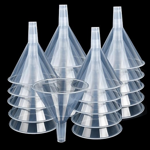 20PCS Plastic Funnels, 4.7'' Clear Plastic Funnels, Wide Mouth Funnel for Filling Bottles, Large Funnel with Long Reaching Spout for Liquid Spices Powder Lotion Perfume Automotive Use