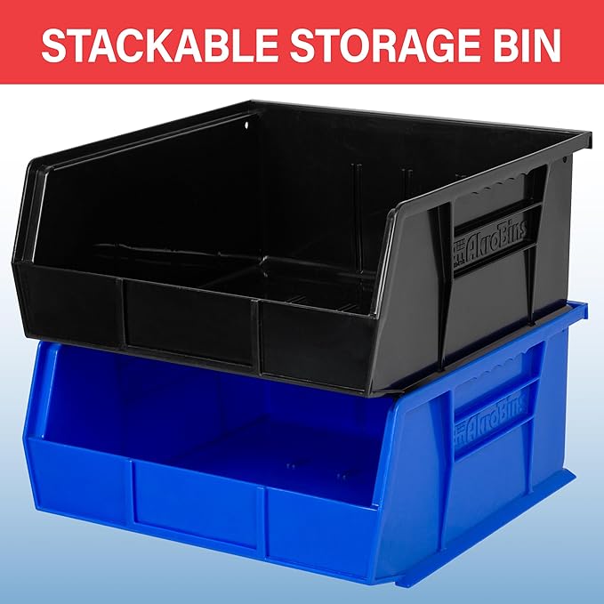 Akro-Mils 30235 AkroBins Plastic Storage Bins, Space-Saving Stackable Bins for Garage, Pantry, Craft Organization, 11" x 11" x 5", Green, 6-Pack