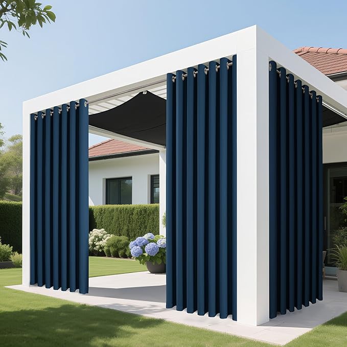 Joydeco Blackout Patio Sliding Door Curtains 96 Inches Long, Grommet Privacy Room Divider Curtains, Extra Wide Thermal Blackout Drapes for Bedroom Living Room (Navy Blue, 100Wx96L, 1 Panel)