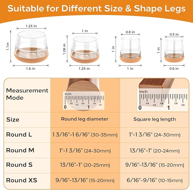 24 PCS Silicone Chair Leg Floor Protectors Small (0.8"-1") Rubber Felt Furniture Pads Chair Legs Caps/Covers for Hardwood Floors, Tile from Scratches & Reduce Noise - Round, Clear