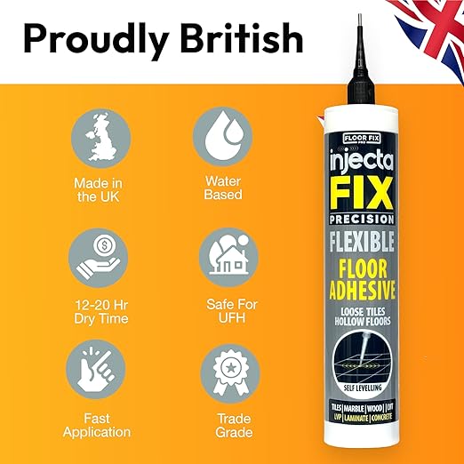 Precision 300ml from Floor-Fix Pro - Fix Loose Tiles - for Loose & Hollow Tiles, Wood, LVT & Laminate - Includes 1.9mm Syringe Tip - Adjustable to 6mm + Anti-Clog Performance (Pack of 12)