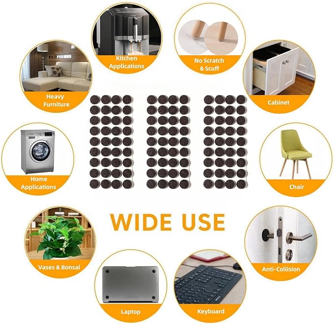 Furnigear Felt Furniture Pads for Hardwood Floors - Self Adhesive Chair Felt Pad, Floor Protector for Furniture Feet, Furniture Sliders Moving Furniture Smoothly, Anti Scratch 108 Pcs 5/8" Round Brown