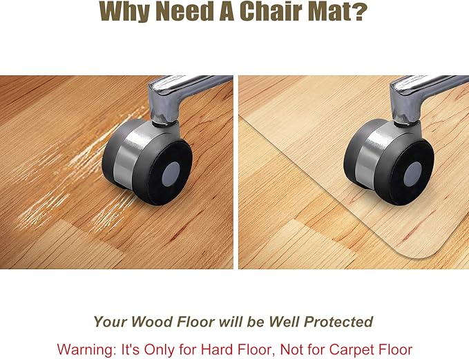 Kuyal Clear Chair Mat, Hard Floor Use, 48" X 59" Transparent Office Home Floor Protector mat Chairmats (48" X 59" Rectangle)