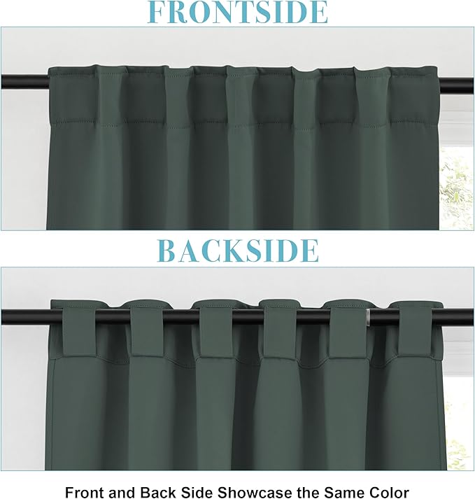 RYB HOME Short Blackout Curtains 36 inches Length for Cafe - Insualting Privacy Curtains for Kids Bedroom Kitchen Bathroom Basement Cabinet Tiers Drapes, 34 Width x 36 Length, 2 Panels, Dark Green