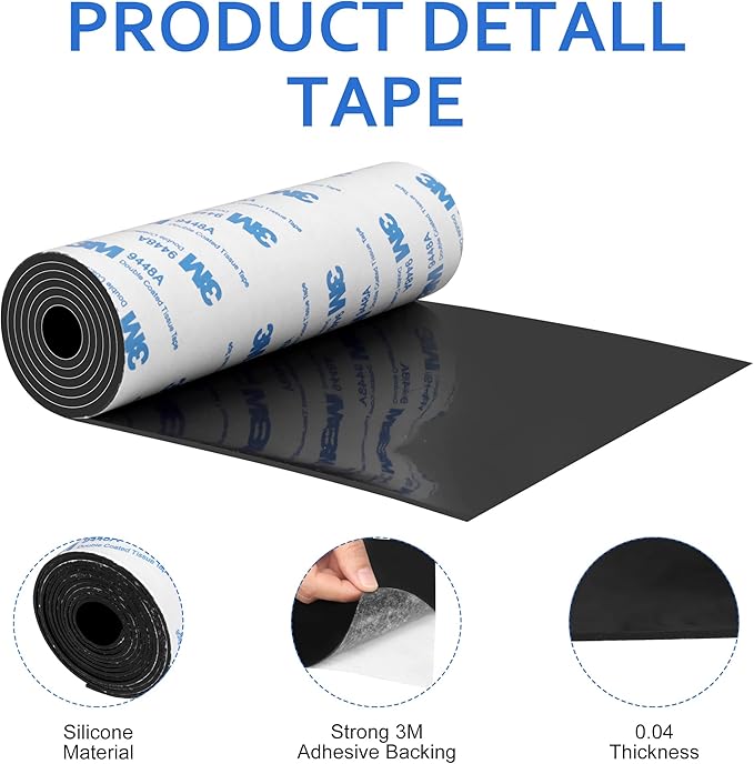 Silicone Furniture Pads, 5" x 40" Non Slip Furniture Pads Anti Skid Pads Non Slip Self Adhesive Cuttable Silicone Tape Strip Roll for Protecting Hardwood Floors Chair Wall Protector - Black, 2 Pack
