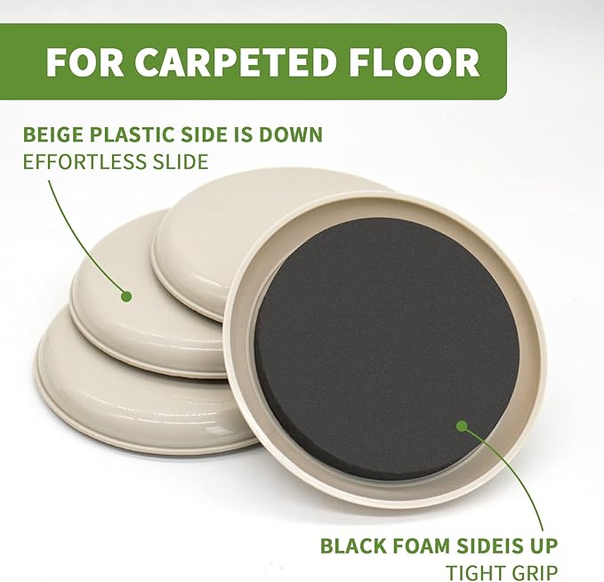 Furniture Sliders for Carpet 8 PCS - 4 3/4 inch Furniture Moving Slider Chair Legs Floors Protectors– Move Your Furniture Easy & Safely(for Carpet)
