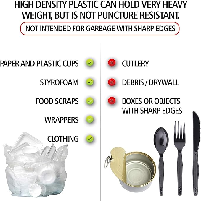Aluf Plastics High Density Trash Bags, 60 Gallon, 150 Count, 17 Micron (eq), 38" x 60", Clear, for Bathroom, Office, Industrial, Commercial, Janitorial, Municipal, Recycling