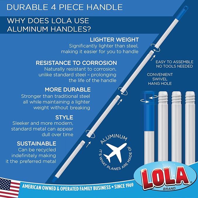 Angle Broom w/Dustpan, Indoor, 9.25" W Head, Smaller Style- Made w/Recycled Soda Bottles & Polished Aluminum Lightweight Handle, by LOLA, 1 Pack