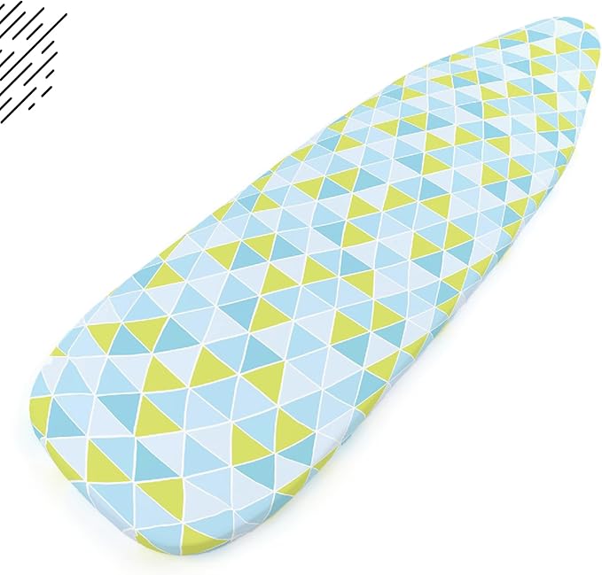 Encasa XO Ironing Board Cover and Pad - Thick 4mm Felt, Heat & Scorch-Resistant, Fits Standard Large Boards 54"x15", Elastic Bungee Cord Tightening, Easy Fit, Stain-Safe Dye, Triangles Aqua