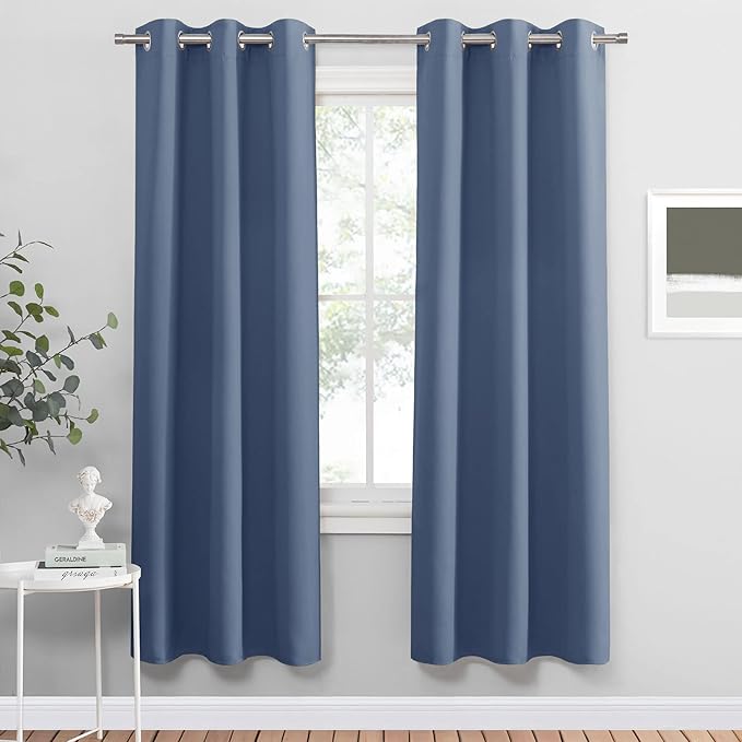 PONY DANCE Blue Thermal Blackout Curtains - Grommet Window Treatments Curtain Panels/Draperies Room Darkening Noise Reducing Home Decoration, Wide 42 x Long 72, One Pair