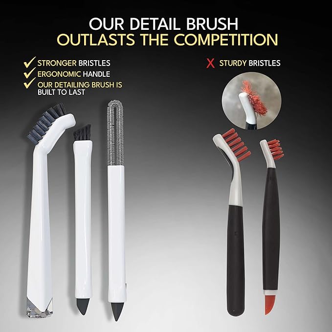 Small Cleaning Brush Set 3pcs—Crevice Brushes for Cleaning—Scrub Brushes Set with Silicone Tipped Scrub Brush—Stiff Handle Miniature Cleaning Brush for Kitchen Uensils, Tight Spaces, Tub, Shower