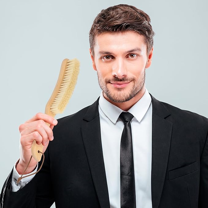 TAKAVU Clothes Brush Hat Brush, White Boar Bristle Lint Brush with Large Beech Wood Handle - Perfect for Pet Hair, Suits, Velvet, Cashmere, Wool, Suede, Shoe - Effective Lint Remover