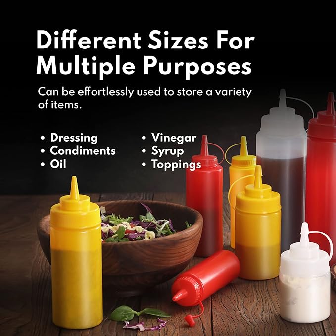 New Star Foodservice 26207 Squeeze Bottles, Plastic, 24 oz, Clear, Pack of 6