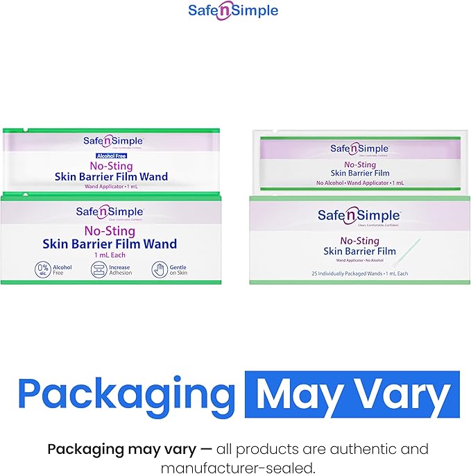 Safe n' Simple Skin Barrier Wand - 25 Individually Packed Wands - Sting Free Applicator - Sterile Swab for Ostomy - No Sting Alcohol Free Skin Barrier Film