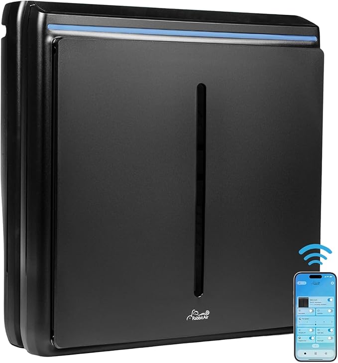 Rabbit Air, A3 SPA-1000N Air Purifiers for Home, Ultra Quiet HEPA Air Purifier- Wall Mountable Air Purifiers for Home Large Room, Allergies, Dust, Mold, Smoke & VOCs(Black, Asthma & Allergy Friendly)