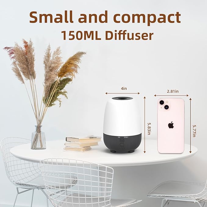 150ML Rechargeable Battery Operated Essential Oil Diffuser, Portable Cordless Aromatherapy Diffuser,7-Hour Runtime with 7 LED Color Changing Lights