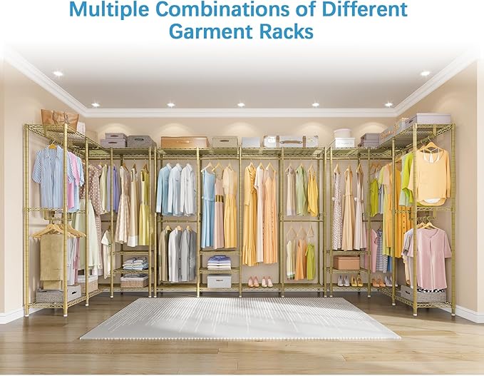 VIPEK V40 Wire Garment Rack Heavy Duty Clothes Racks for Hanging Clothes, Multi-Functional Metal Clothing Racks Bedroom Freestanding Wardrobe Closet Rack, 76" Lx15.7 Wx76.4 H, Max Load 1110lbs, Gold
