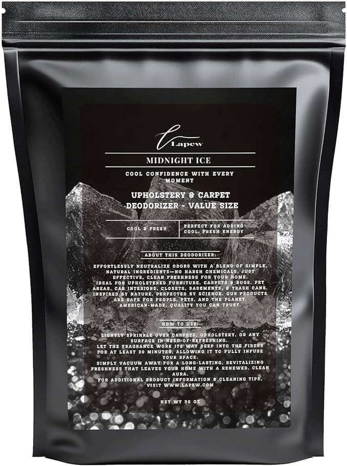 Midnight Ice Carpet Freshener Powder Refill 36 oz | Powerful Odor Eliminator for Home | Upholstery Deodorizer | Carpet Deodorizer | Pet Urine | Cat Litter Box | Black Ice Fragrance