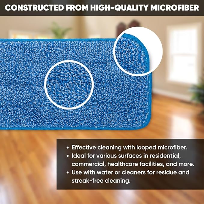 Microfiber Wholesale 24 inch Microfiber Mop Pads - Machine Washable, Reusable, Refills & Replacement Wet Mop Heads Compatible with Any Microfiber Flat Mop System (3 Pack)