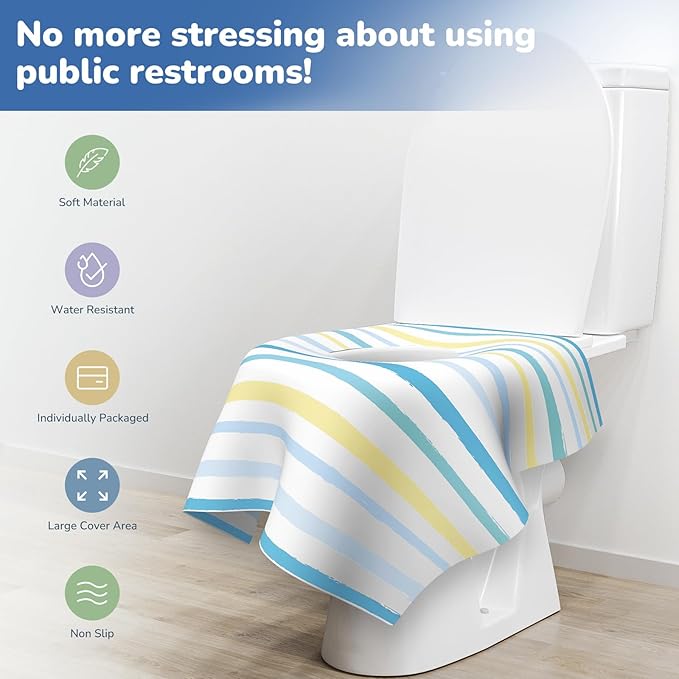 Toilet Seat Covers Disposable, Large Waterproof Potty Covers for Toddlers, Kids, and Adults, Toddler Potty Training for Public Restroom, Airplane, Trip, Individually Wrapped for Travel (Wave)