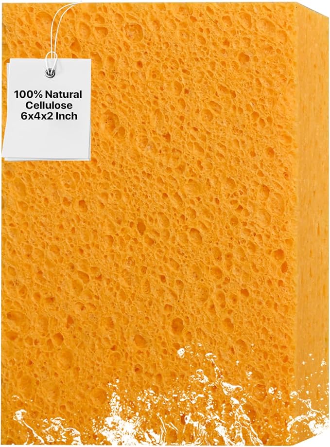 1 PCS Large Natural Cellulose Sponges 6x4x2 Inch - Super Absorbent and Biodegradable, Perfect for Home & Kitchen Cleaning, Boat Bail, Car Washing