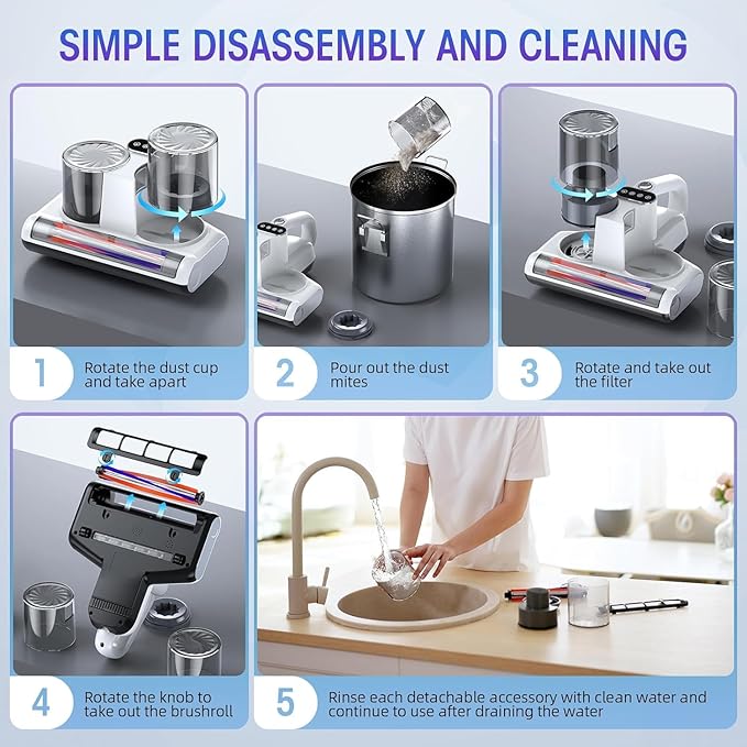 Mattress Vacuum Cleaner, 16Kpa Bed Vacuum with 253.7nm UV-C Light & Heating & Ultrasonic Quintuple Tech & 30000 RPM/Min Brushroll Rotation, Widened Suction Port, 500W, Corded