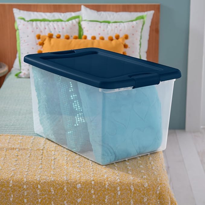 Sterilite 6-Pack Color Program, Large Clear Plastic Storage Bins with Lids, 64 Quart, Blue - Stackable Organizing Container Boxes for Closet, Bathroom, and Office
