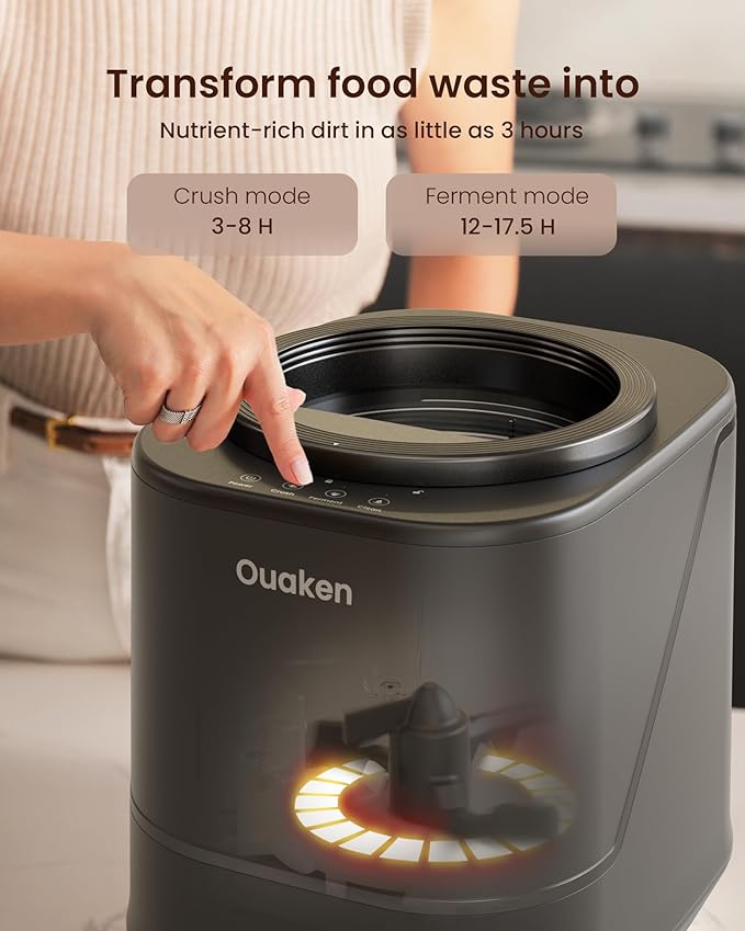 Electric Composter for Kitchen - 4L Countertop Indoor Compost Bin Smart Odorless Turn Kitchen Waste into Fertilizer Compost Maker, Low Noise, Auto-Clean, 2025 Newer Home Food composting Machine Gifts