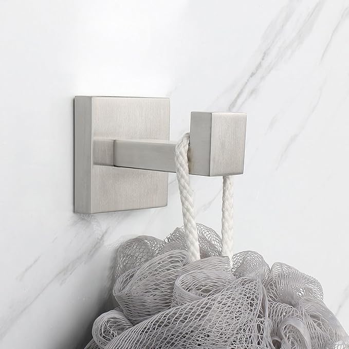 NearMoon Bath Towel Hooks -SUS304 Stainless Steel Square Clothes Robe Hooks Hanger, Heavy Duty Coat Hooks for Bathroom Livingroom Hotel Kitchen Garage, Wall Mounted - 3 Pack (Brushed Nickel)