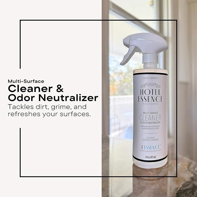 Hotel Essence Cleaner: Plant-Based Multi-Surface Cleaner & Odor Neutralizer, 16 oz, Leather, Cardamom, Lemon, Sandalwood, Cedarwood, Cinnamon, Vetiver, Amber, Musk, Iris, 16 Fl Oz (3)