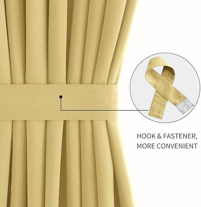 DWCN French Door Curtains – Rod Pocket Thermal Blackout Curtain for Doors with Glass Window, Kitchen and Patio Doors for Privacy, 25 X 72 Inches Long, 1 Curtain Panel with Tieback, Light Yellow
