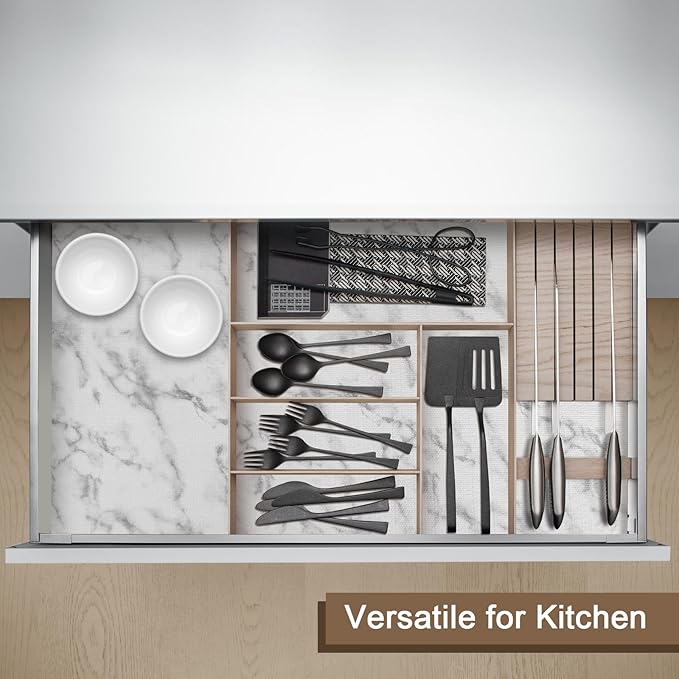 OcePor Non-Adhesive Drawer and Shelf Liner 17.5IN x 30FT，Non Slip Cabinet and Cupboard Liner, Kitchen Cabinet Liners for Shelves, Waterproof Drawer Shelf Liners for Cabinets/Bathroom Cupboard, Marble